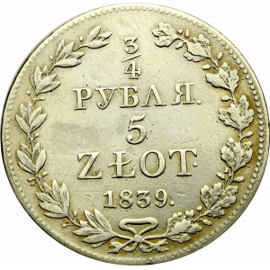 Zabór rosyjski, Mikołaj I, 3/4 rubla=5 złotych 1839 MW