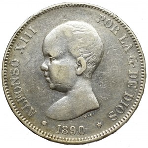 Hiszpania, 5 peset 1890
