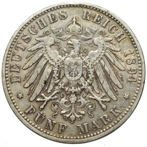 Germany, Bayern, 5 mark 1894