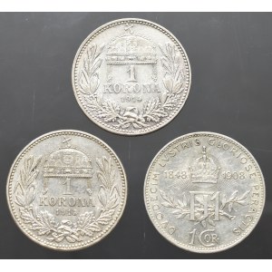 Węgry, Austria, zestaw 1 korona 1908-1914 (3 egzemplarze)
