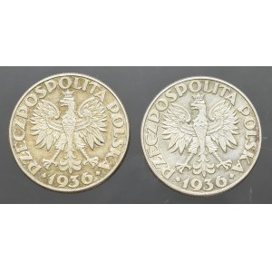 II Rzeczpospolita, Zestaw 2 x 2 złote 1936 żaglowiec
