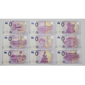 Zestaw 9 różnych banknotów o nominale 0 Euro