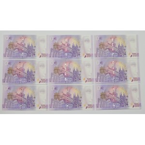 Zestaw 9 różnych banknotów o nominale 0 Euro