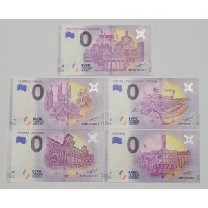 Zestaw 5 różnych banknotów o nominale 0 Euro