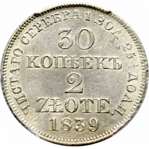 Congress Poland, 30 kopecks-2 zlote 1839 PCGS AU58