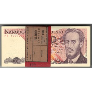 PRL, Paczka bankowa 100 złotych 1986 Waryński - seria SS