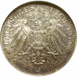 Niemcy, Bawaria, 2 marki 1911 D - NGC PF65
