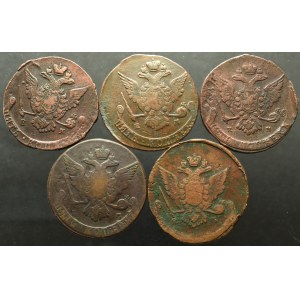 Rosja, Katarzyna II, Zestaw 5 kopiejek 1765-1771