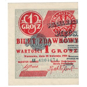 II RP, bilet zdawkowy 1 grosz 1924