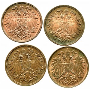 Austria, set 2 heller 1893 - 1909 (4 pcs)