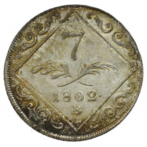 Austria, Franz II, 7 kreuzer 1802 - overstriked on 12 kreuzer