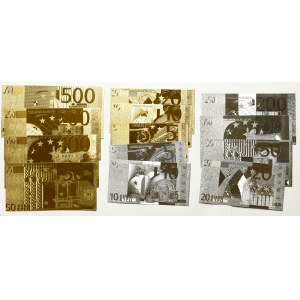 Zestaw pozłacanych i posrebrzanych banknotów euro (13 egz)