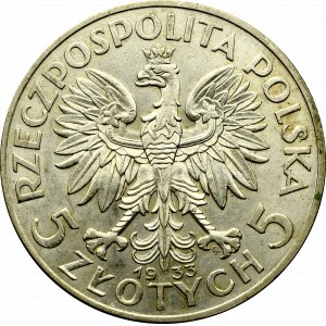 II Rzeczpospolita, 5 złotych 1933 Głowa kobiety