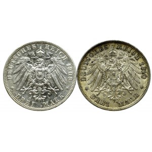 Niemcy, Wirtemberga, Zestaw 3 marki 1909 i 1910