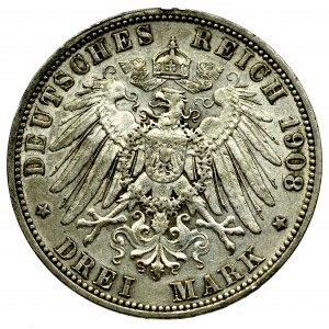 Niemcy, Wirtemberga, 3 marki 1908