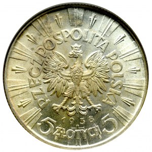 II Rzeczpospolita, 5 złotych 1938 Piłsudski - NGC MS64