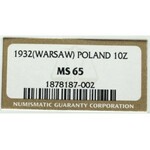 II Rzeczpospolita, 10 złotych 1932 ZZM Głowa Kobiety - NGC MS65