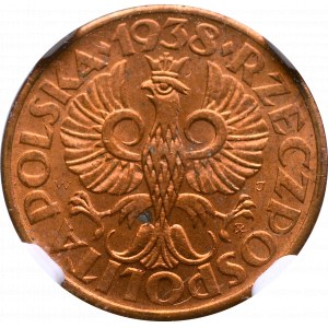 II Republic of Poland, 1 groschen 1938 - NGC MS67 RD