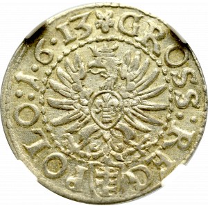 Zygmunt III Waza, Grosz 1613, Kraków - 1•6•13 - NGC AU58