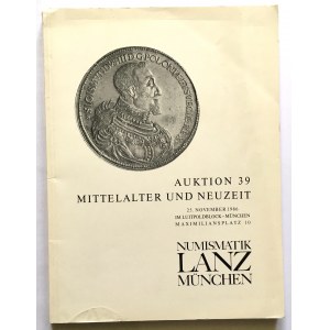 Katalog aukcyjny, NUMISMATIC LANZ MUNCHEN 39/1986 r - bardzo rzadkie i ciekawe, monety polskie i medale