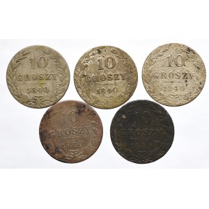 Zabór rosyjski, 10 groszy 1840 - zestaw 5 egzemplarzy