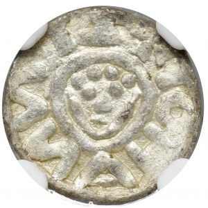 Bolesław III Krzywousty jako Książę śląski, Denar bez daty, Wrocław (przed 1107) - monogram SI NGC MS63