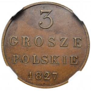 Królestwo Polskie, Mikołaj I, 3 grosze 1827 FH - NGC MS63 BN