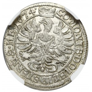 Śląsk, Księstwo Oleśnickie, Sylwiusz Fryderyk, 6 krajcarów 1674 - NGC MS65