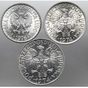 PRL, Zestaw 2 i 5 złote 1974 i 1 złoty 1976