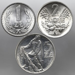 PRL, Zestaw 2 i 5 złote 1974 i 1 złoty 1976