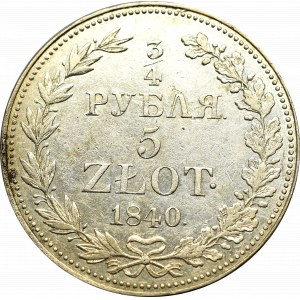 Zabór rosyjski, Mikołaj I, 3/4 rubla=5 złotych 1840 MW, Warszawa
