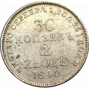 Poland under Russia, Nicholas I, 30 kopecks=2 zloty 1840