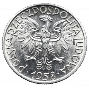 PRL, 5 złotych 1958 Rybak, wąska ósemka - bez sznura - RZADKI