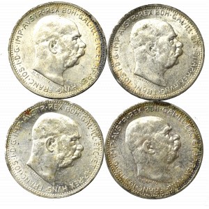 Austro-Węgry, zestaw monet 1 korona 4 egzemplarze
