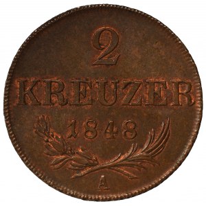 Austria, Ferdynand I, 2 krajcary 1848 A, Wiedeń