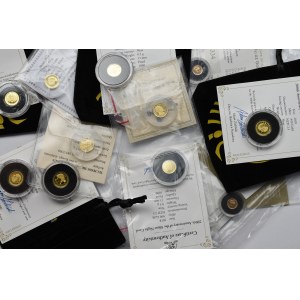 Zestaw kolekcjonerskich złotych monet wraz z certyfikatami - 11 egzemplarzy