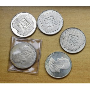 PRL, zestaw srebrnych monet - mapki i Jan Paweł II (5 egzemplarzy)