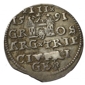 Zygmunt III Waza, Trojak 1591, Ryga - nieopisana przebitka E/D