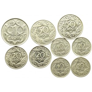 II RP, Zestaw 10 groszy-1 złoty (9 egz)