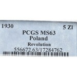 II Republic of Poland, 5 zloty 1930 November uprising - PCGS MS63