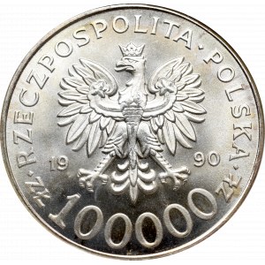 III RP, 100.000 złotych 1990 Solidarność - NGC MS64