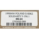 III RP, 100.000 złotych 1990 Solidarność - NGC MS64