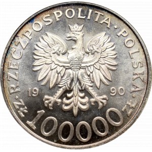 III RP, 100.000 złotych 1990 Solidarność - NGC MS65