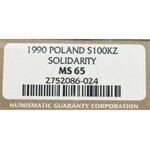 III RP, 100.000 złotych 1990 Solidarność - NGC MS65