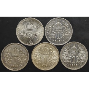 Austria-Hungary, set 1 corona 5 pcs