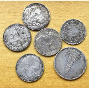 Zestaw monet o nominale 2 i 5 marek - srebro