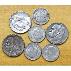 Zestaw srebrnych monet z okresu II RP