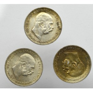 Austro-Węgry, zestaw monet 1 korona 1915 i 1916 3 szt.