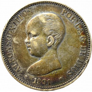 Spain, 5 pesetas 1889
