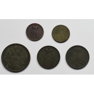 Zabór rosyjski, zbiór drobnej monety miedzianej (5 egzemplarzy)